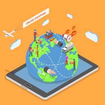 Online shopping flat isometric vector concept. Stock Illustration