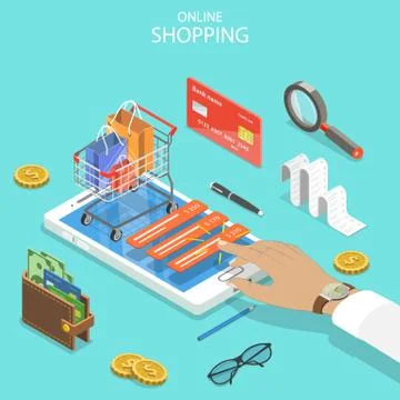 Online shopping flat isometric vector concept. Stock Illustration