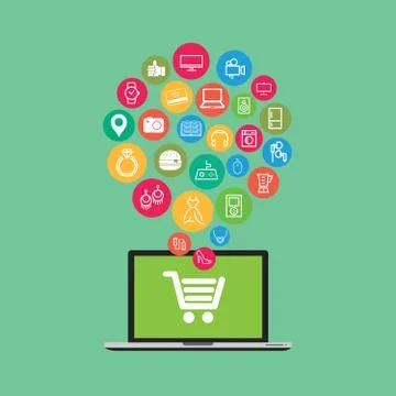 Online Shopping Flat Isometric Vector Concept. Stock Illustration