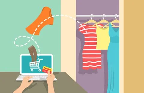 Online shopping flat vector banner Stock Illustration