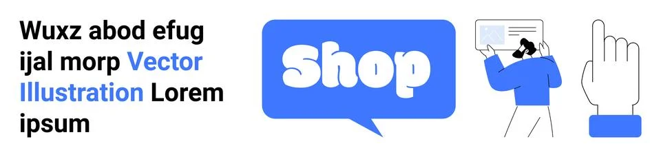 Online Shopping Guidance Visual Featuring Chat Bubble and Hand Click Icon 스톡 일러스트