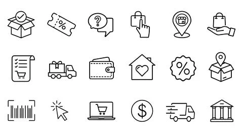 Online shopping icon set. E-commerce pictograms represent digital retail sales Stock Illustration