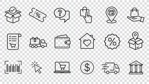 Online shopping icon set. E-commerce pictograms represent digital retail sales Stock Illustration