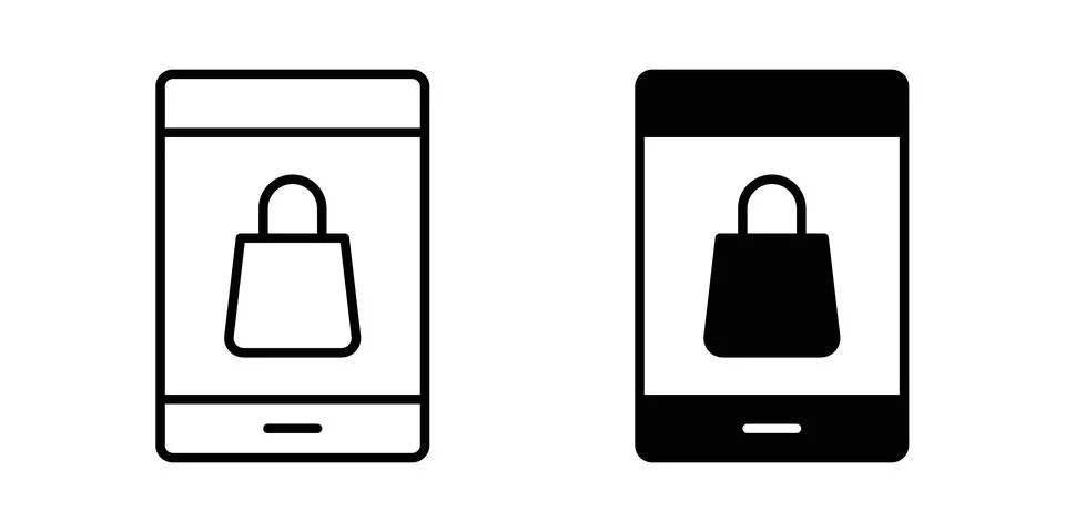 Online shopping icon solid, line, and editable vector set. Stock Illustration
