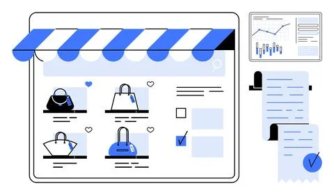 Online Shopping Interface with E-commerce Analytics and Receipts Ilustração Stock