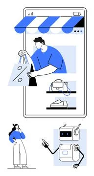 Online Shopping Interface with Human Interaction and AI Support for Enhance.. Stock Illustration