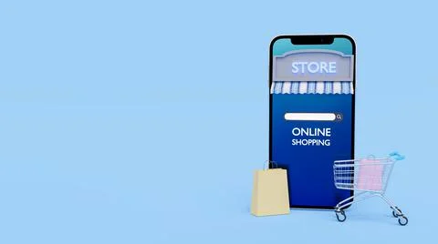 Online shopping interface for mobile application page. Shopping bag and shopp Stock Photos