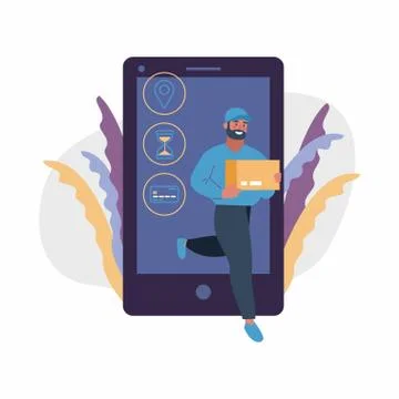 Online shopping on internet using mobile smartphone. Fast delivery Stock Illustration