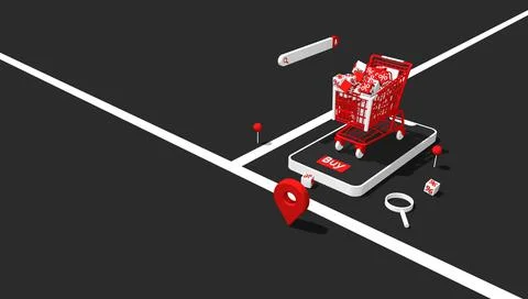 Online Shopping Isometric 3D Rendering, Sale Promo Offer Design Stock Illustration