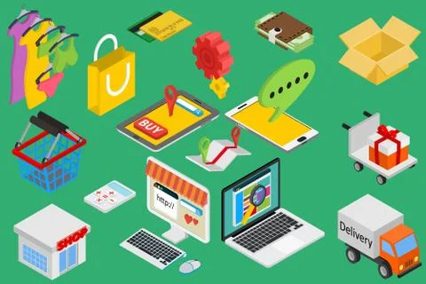 Online shopping - isometric items Stock Illustration