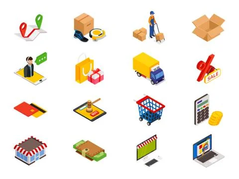 Online shopping - isometric items Illustrazione stock