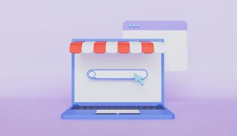 Online shopping on laptop, e-commerce online store 3d icon illustration Illustrazione stock