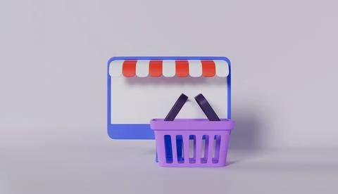 Online shopping on laptop, e-commerce online store 3d icon illustration Stock Illustration