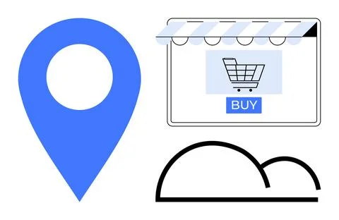 Online shopping, logistics, cloud storage, retail navigation, digital platfor Stockillustratie