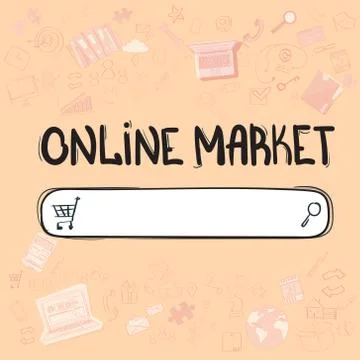 Online Shopping Market Application Interface Concept Doodle Hand Draw Sketch Ilustração Stock