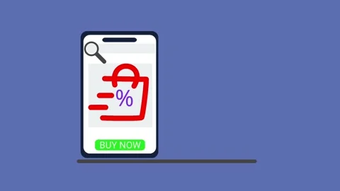 Online Shopping Mobile App Animation with Discount Bag and Gift Boxes Vídeo Stock 336916766