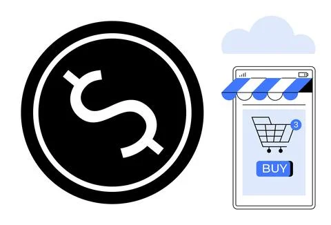 Online Shopping Mobile App with E-commerce Cart and Dollar Symbol Stock Illustration