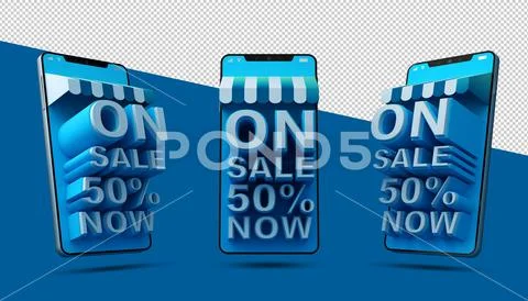 Online Shopping, Mobile Application, 3d rendering PSD Template