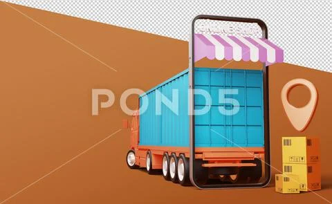 Online Shopping, Mobile Application, 3d rendering. PSD Template