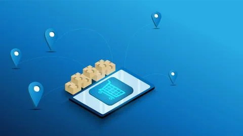 Online shopping on mobile Stock Illustration