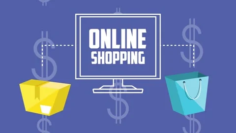 Online shopping motion graphics with desktop computer, dollar signs, packag.. Stock Footage 333719850