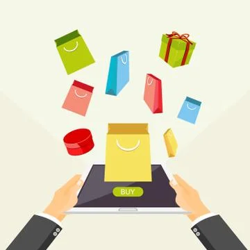 Online shopping or e-commerce concept illustration. Buying online with mobile Stock Illustration