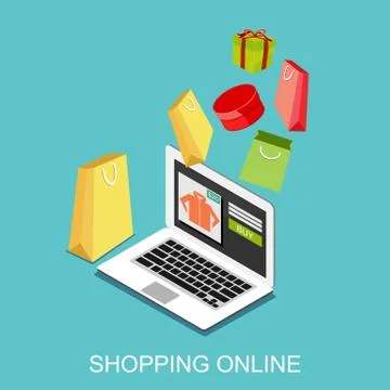 Online shopping or e-commerce illustration. Isometric 3d flat design illustra Stock Illustration