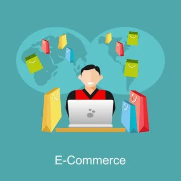 Online shopping or e-commerce illustration. Flat design illustration concept. Stock Illustration