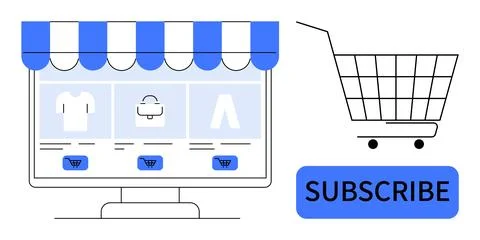 Online Shopping or E-commerce with Subscribe Button and Shopping Cart Concept Stock Illustration
