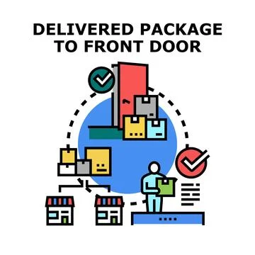 Online shopping package delivery process to consumer home Stock Illustration