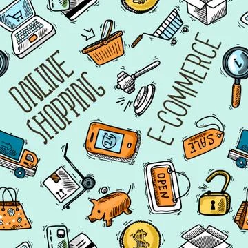 Online shopping pattern Illustrazione stock