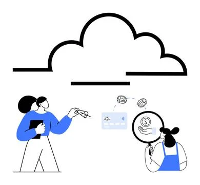 Online shopping, payment security, cloud technology, digital transactions, fi Stock Illustration