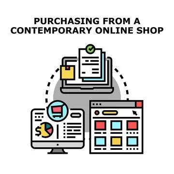Online shopping process with e commerce management Illustration