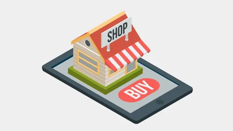 Online shopping process with isometric projection, available in 4k. Stock Footage 94069319