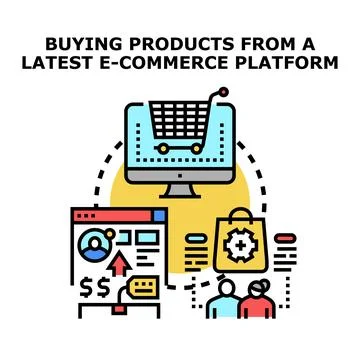 Online shopping for products from e commerce platform Stock Illustration