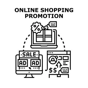 Online shopping promotion developing e commerce marketing strategy Stock Illustration