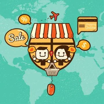Online shopping retro Ilustración de archivo