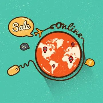 Online shopping retro Ilustración de archivo
