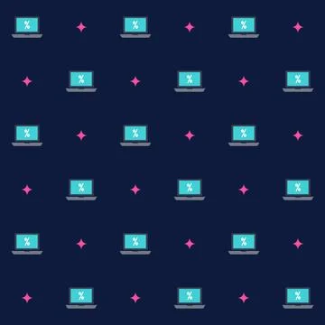 Online shopping seamless pattern with laptops showing percent sign and pink Stock Illustration