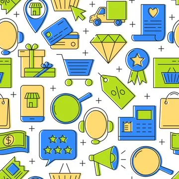Online shopping seamless pattern in line style Stock Illustration