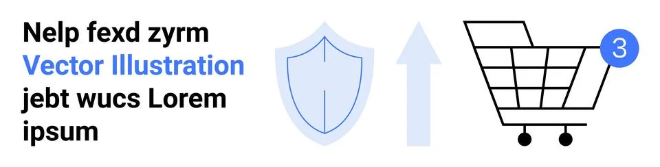 Online Shopping Security Concept with Shield, Arrow, and Cart Illustration Stockillustratie