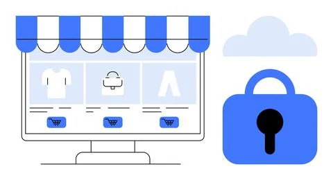 Online Shopping Security With Secure Payment Solutions and Cloud Services Stockillustratie