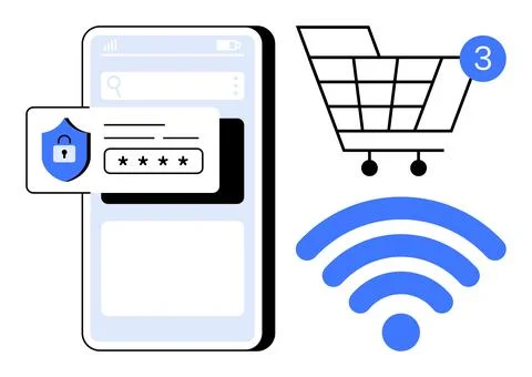 Online Shopping Security with wireless Access, Customer Authentication, and.. Stock Illustration