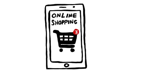 Online Shopping Smartphone app Scribble Animation Doodle Cartoon 4K 스톡 동영상 72442794