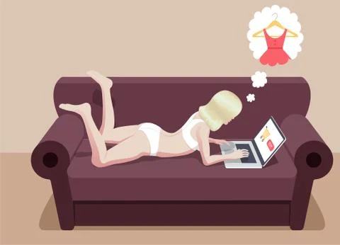 Online Shopping on Sofa Stock Illustration
