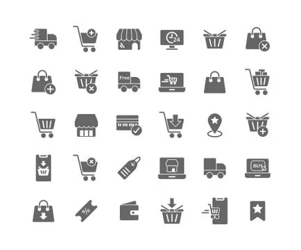 Online Shopping solid icon set. Vector and Illustration. Stock Illustration