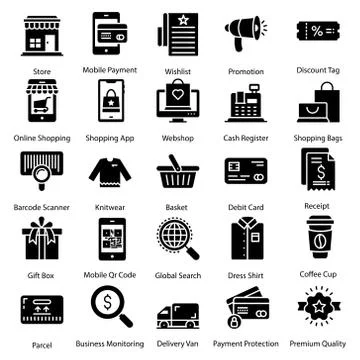 Online Shopping Solid Vectors Pack Stock Illustration