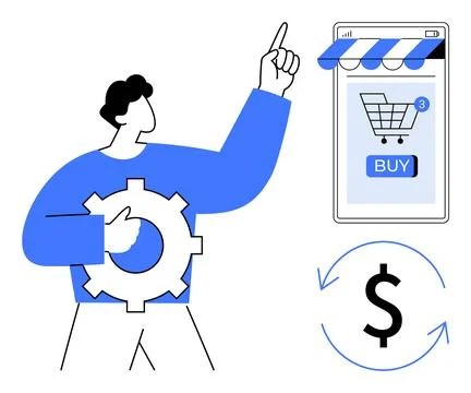 Online Shopping Solution and E-Commerce Fulfillment Process Concepts 库存插图