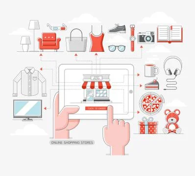 Online shopping stores concept. Vector illustration. Stock Illustration