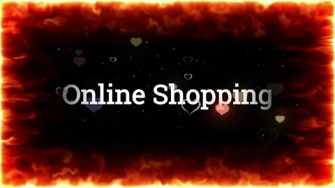 Online shopping text inside animated fire border with floating hearts Stock Footage 338381753